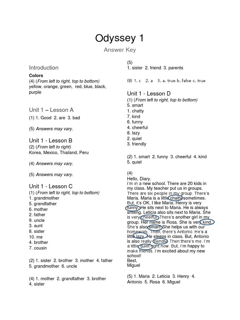 Odyssey 1 Answer Key | PDF | Bedroom | Room