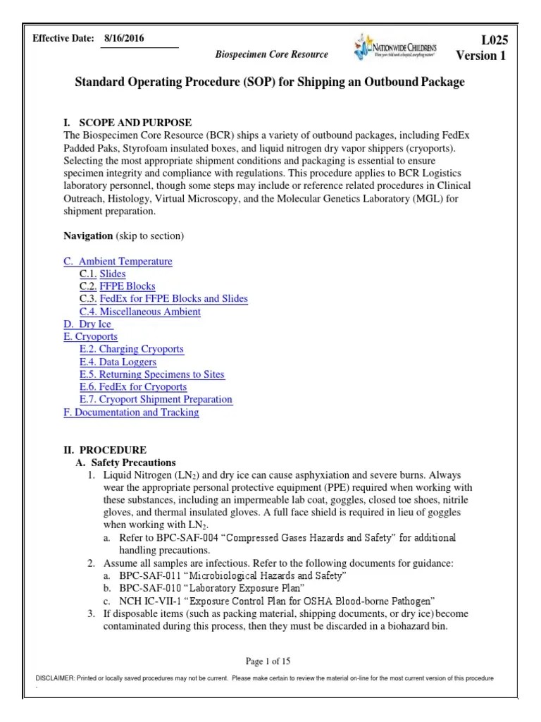 Standard Operating Procedure (SOP) For Shipping An Outbound Package