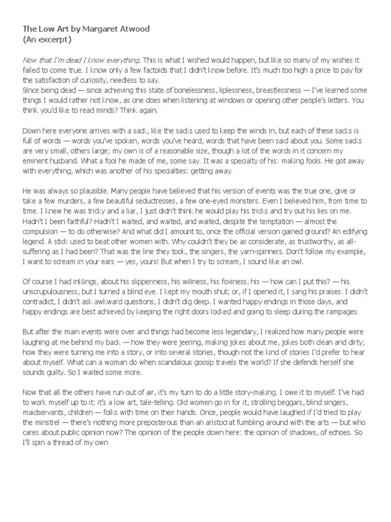 The Low Art by Margaret Atwood PDF