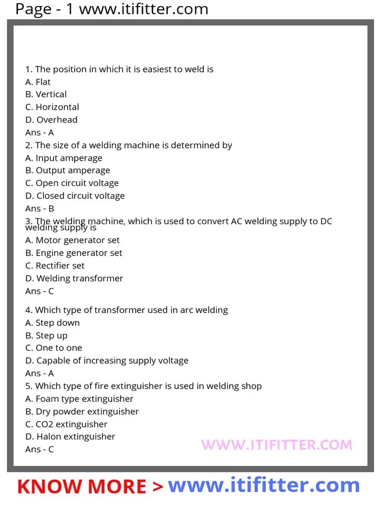 MCQ Welding PDF