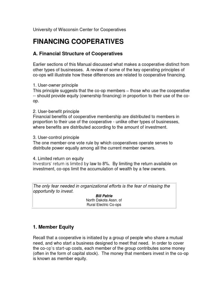 Financing A Cooperative PDF Cooperative Dividend