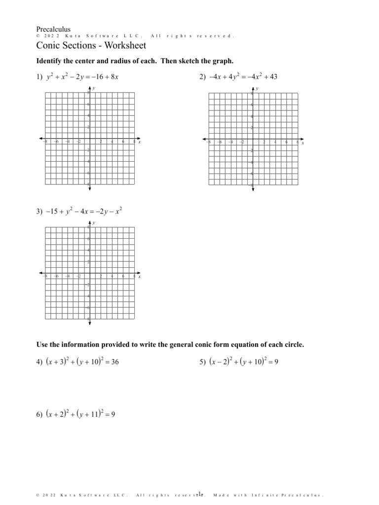 02 - Conic Sections - Worksheet With Answers | PDF | Euclidean Plane