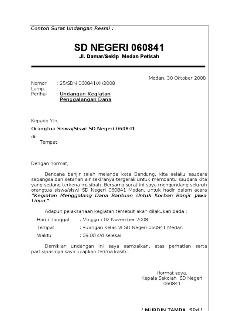 Surat Undangan Resmi Sekolah Dasar Rasmi H