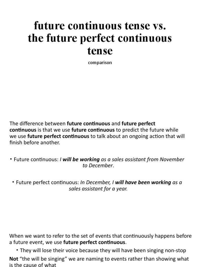 Future Continuous Tense Vs Future Perfect Con PDF