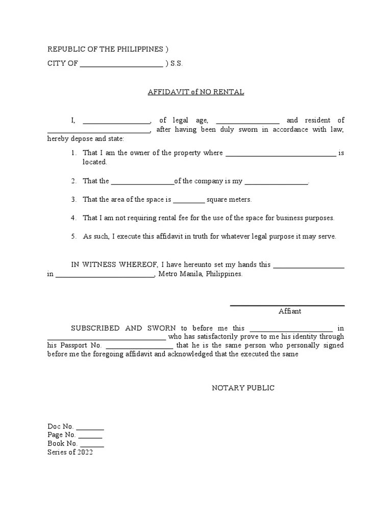 Affidavit of No Rental Blank PDF