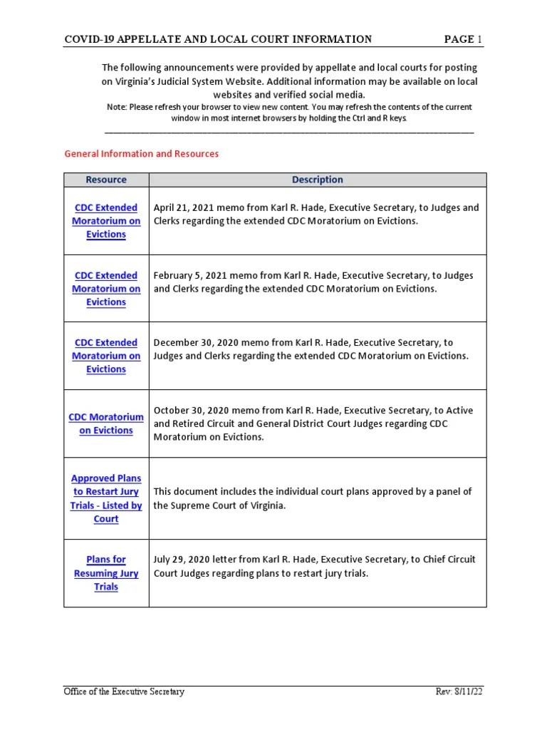 COVID19 and Appellate and Local Courts PDF Continuance Virginia