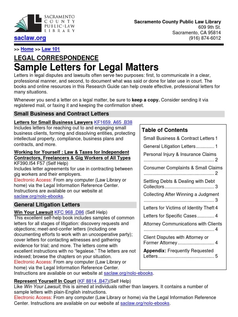Legal Correspondence Sample Letters PDF Lawsuit Settlement (Litigation)