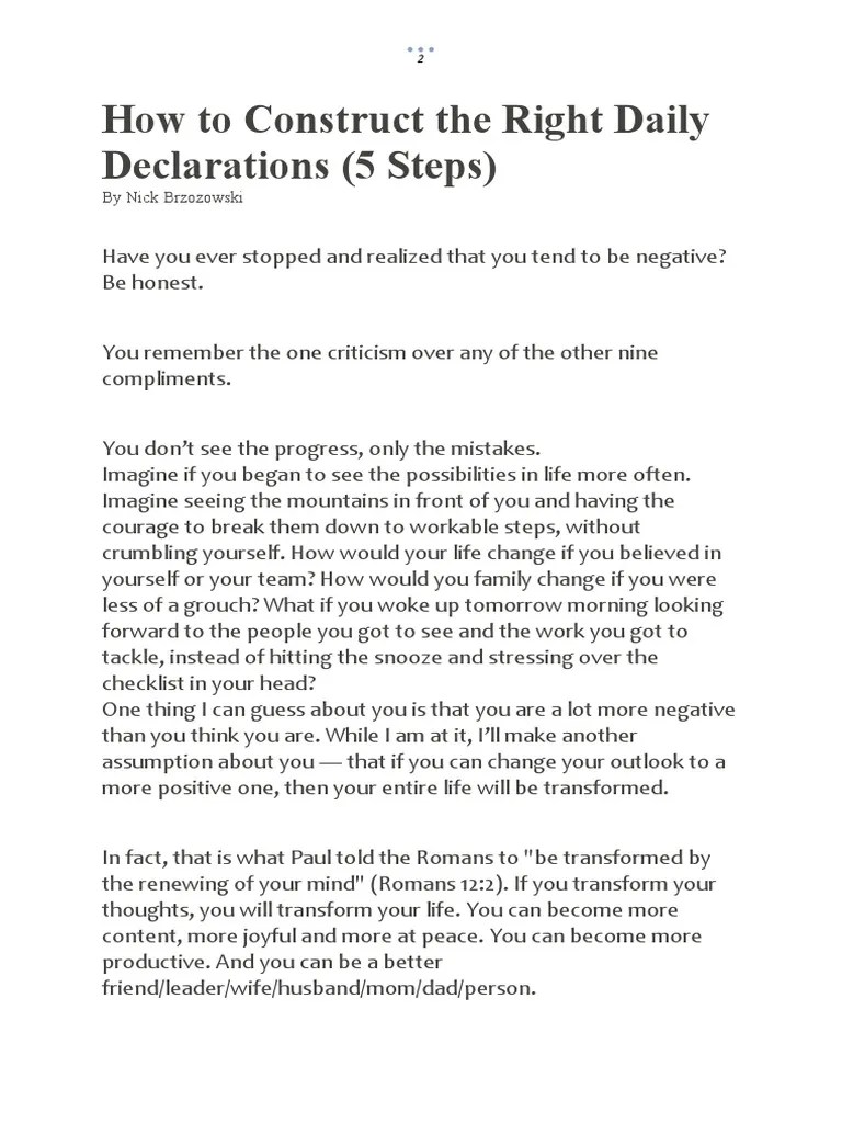 5 Steps to Positive Daily Declarations | PDF | Jesus | Epistle To The