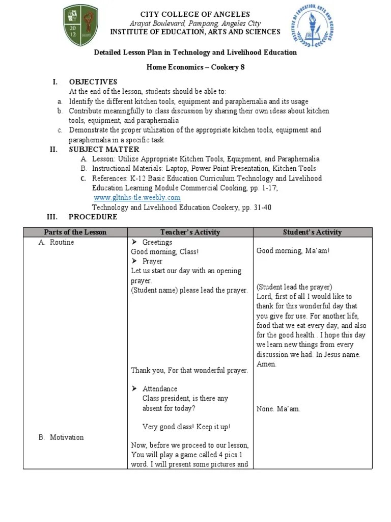 Utilizing Appropriate Kitchen Tools, Equipment and Paraphernalia A