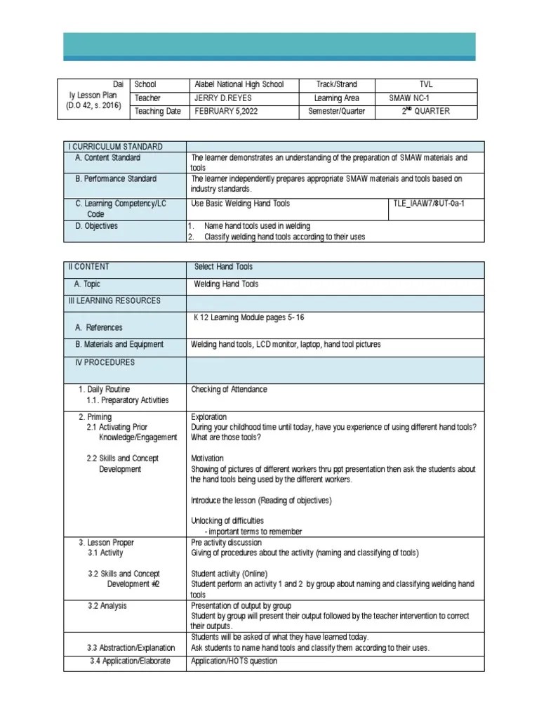 Smaw Daily Lesson Plan PDF