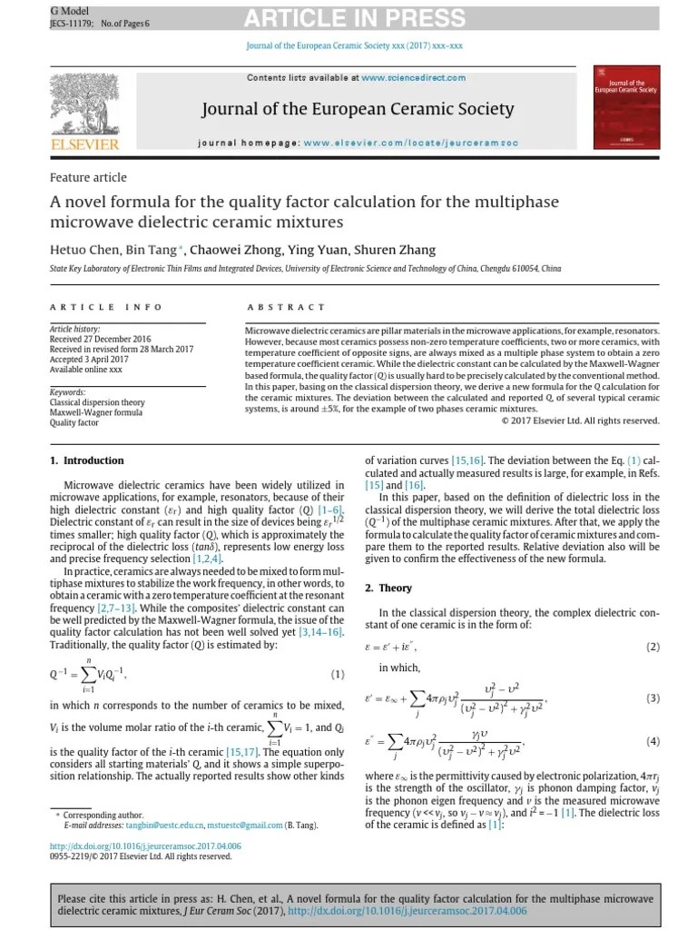 2017 A Novel Formula For The Quality Factor Calculation For The