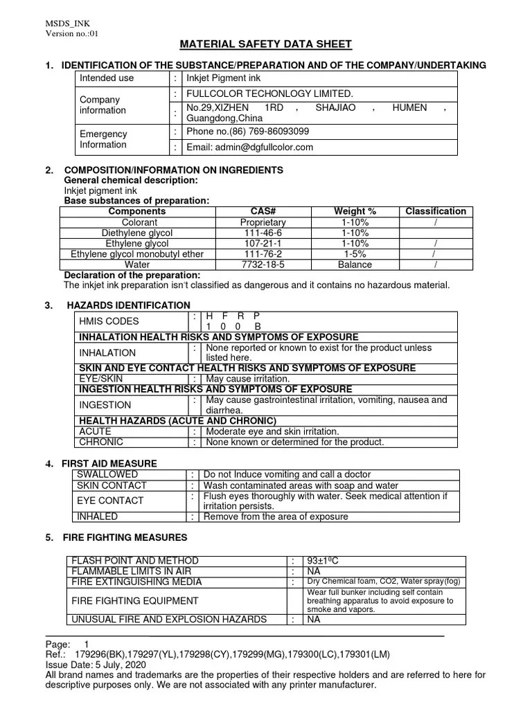 MSDS Ink Preparacion PDF