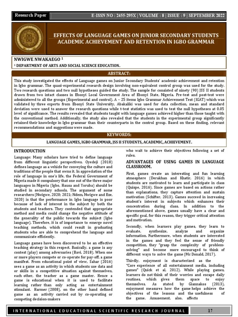 Nwigwe Nwakaego Online PDF Student's T Test Learning