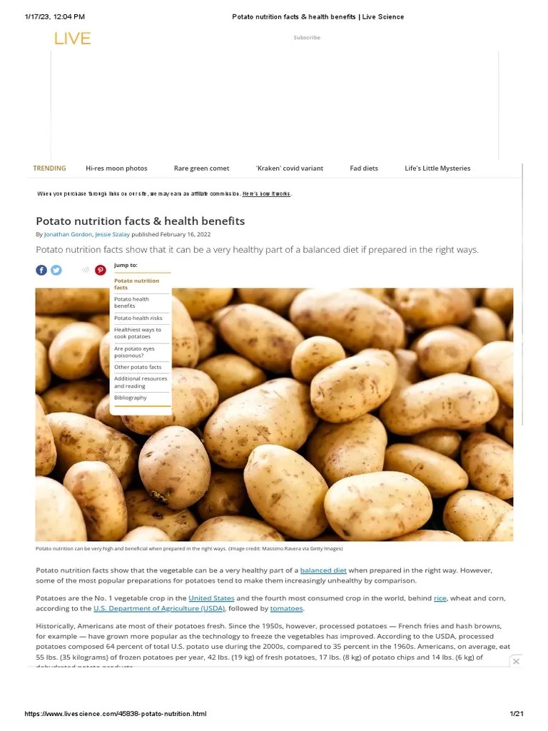Potato Nutrition Facts & Health Benefits Live Science PDF Potato