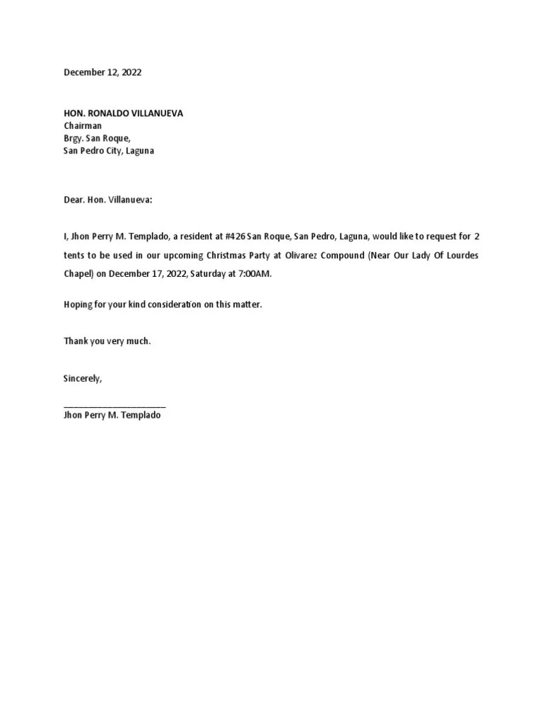 Letter Request Chairs and Tents PDF