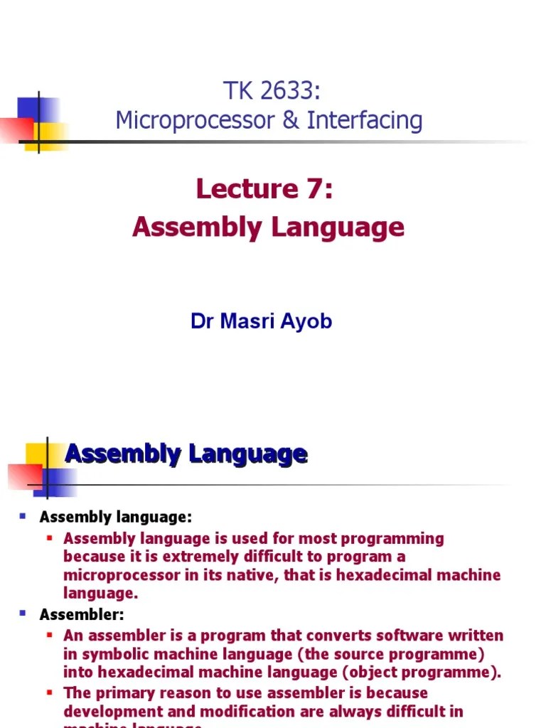Lecture7 Assembly Language PDF Assembly Language Computer