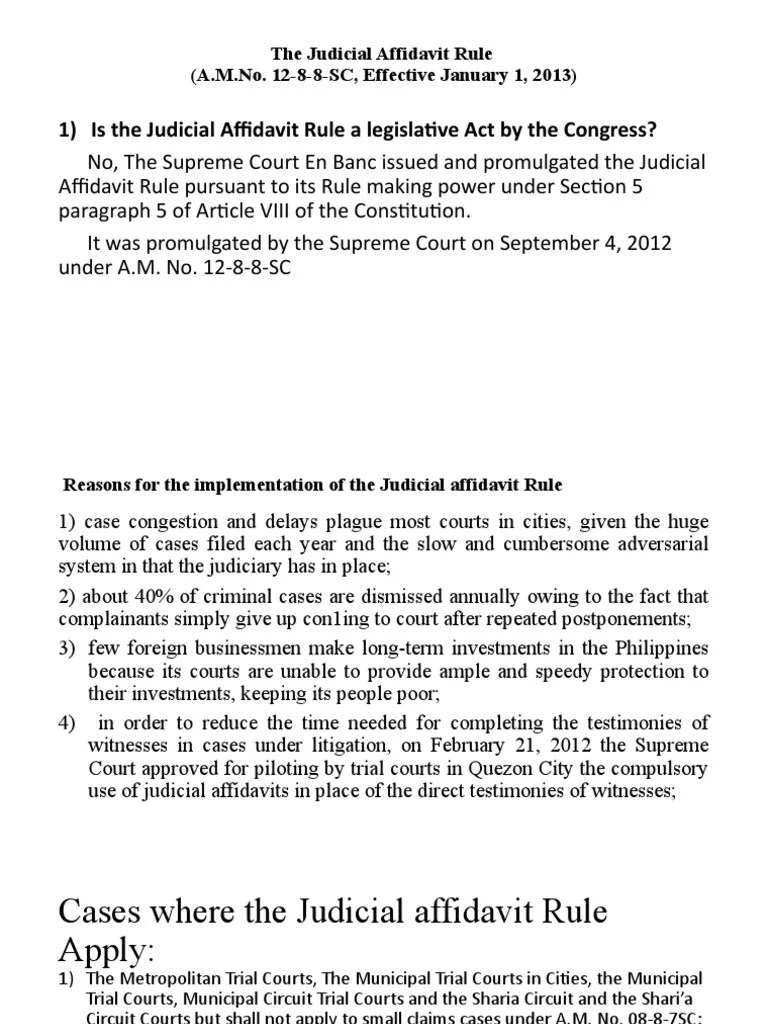 The Judicial Affidavit Rule PDF Affidavit Witness