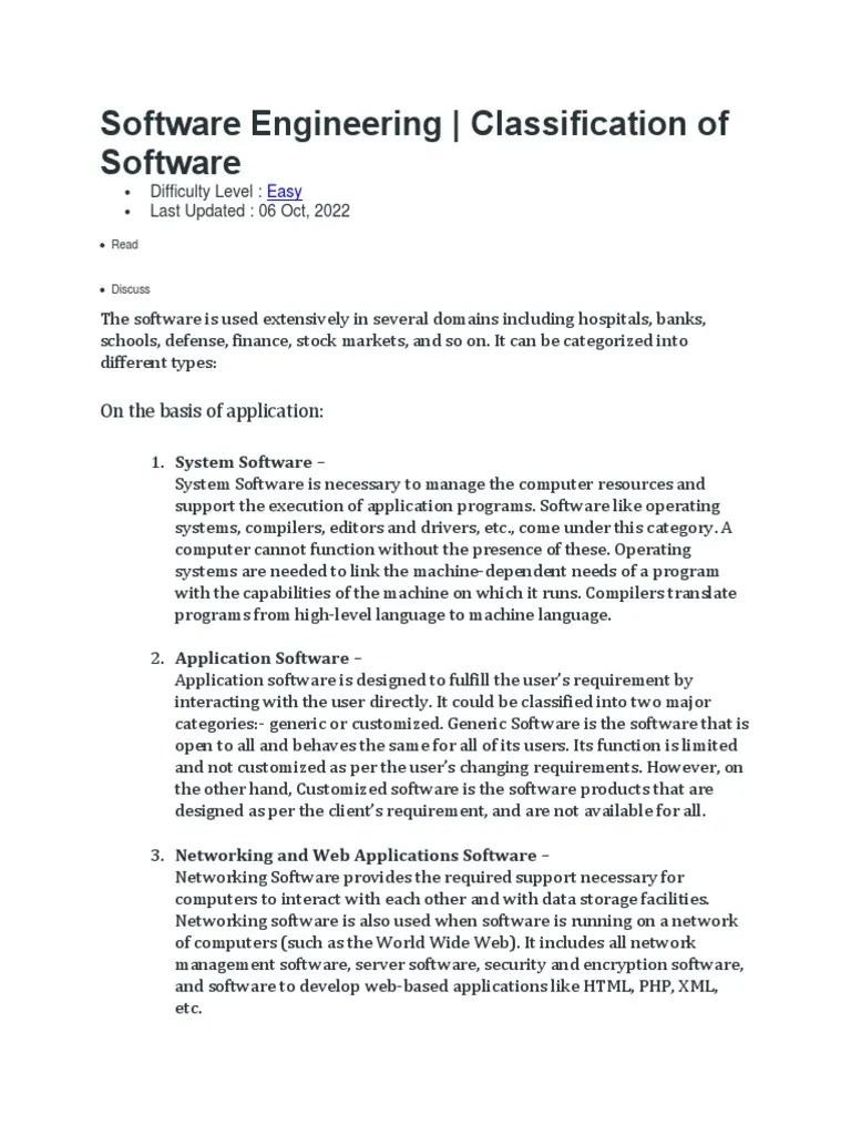 Classification of Software PDF Software World Wide 