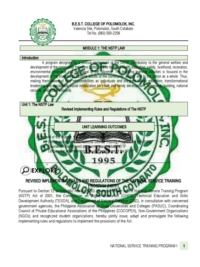 NSTP 1 Lesson 2 PDF Reserve Officers' Training Corps Insurance