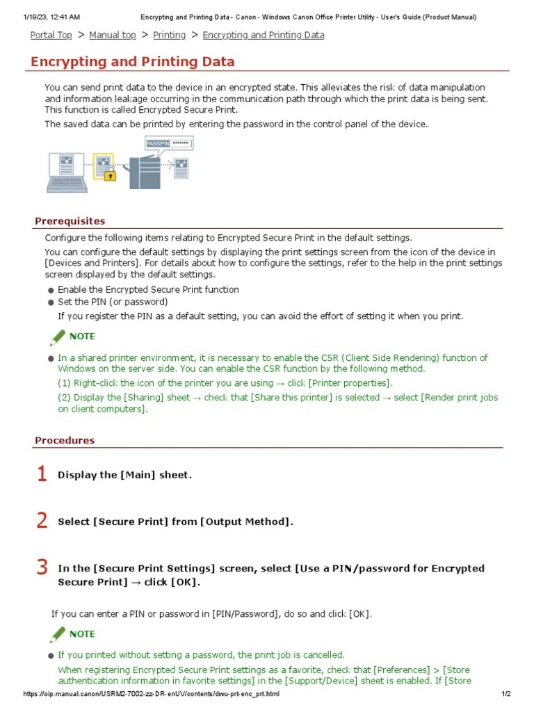 Encrypting and Printing Data - Canon - Windows Canon Office Printer