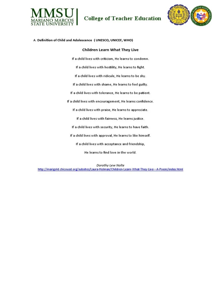 A. Definition of Child and Adolescent by UNICEF UNISCO and WHO PDF