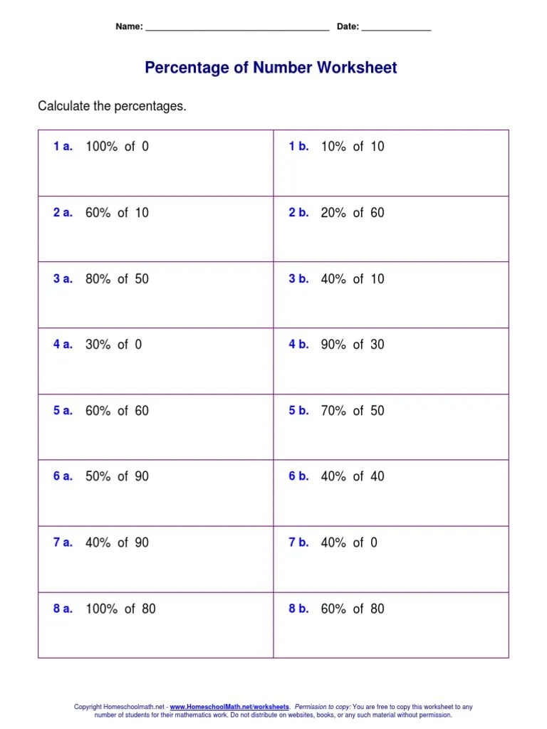 Percentage Worksheet PDF Worksheet Mathematics