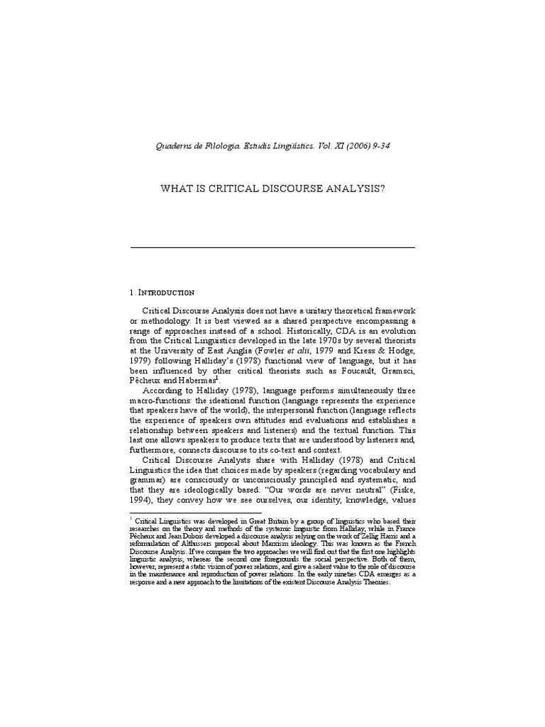 2006 What Is Critical Discourse Analysis PDF Discourse Linguistics