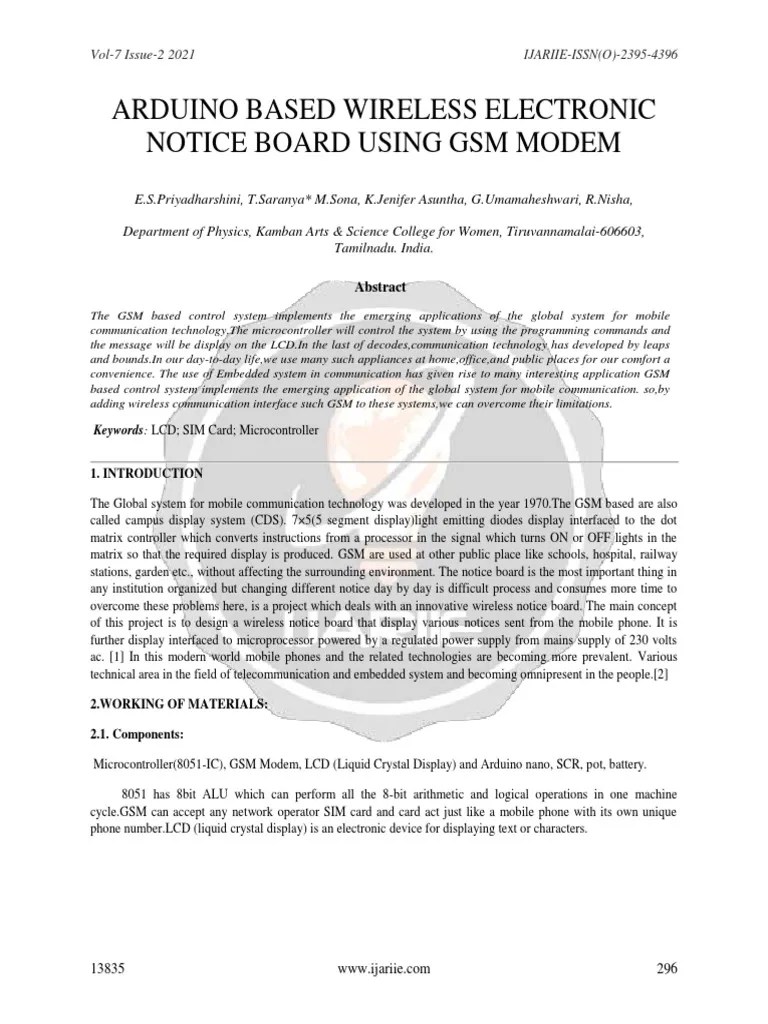 ARDUINO BASED WIRELESS ELECTRONIC NOTICE BOARD USING GSM MODEM