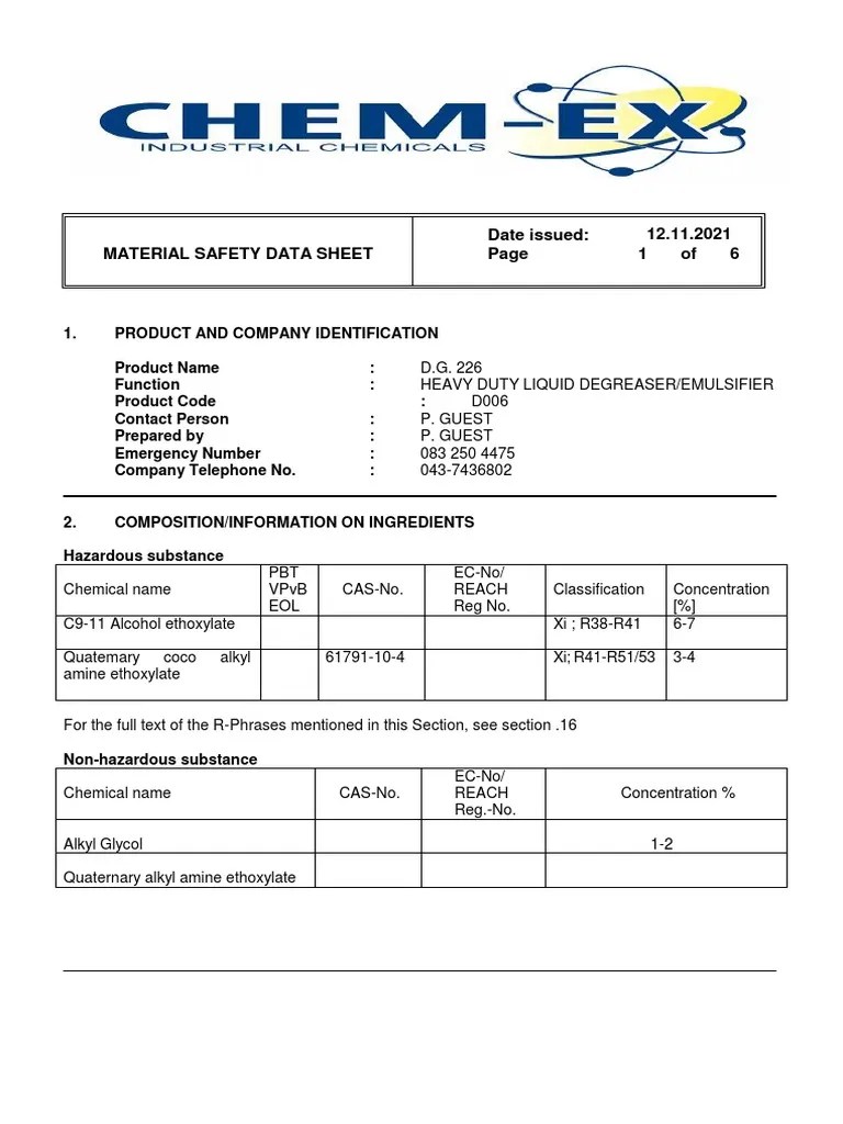 Chemex Degreaser PDF Water Personal Protective Equipment