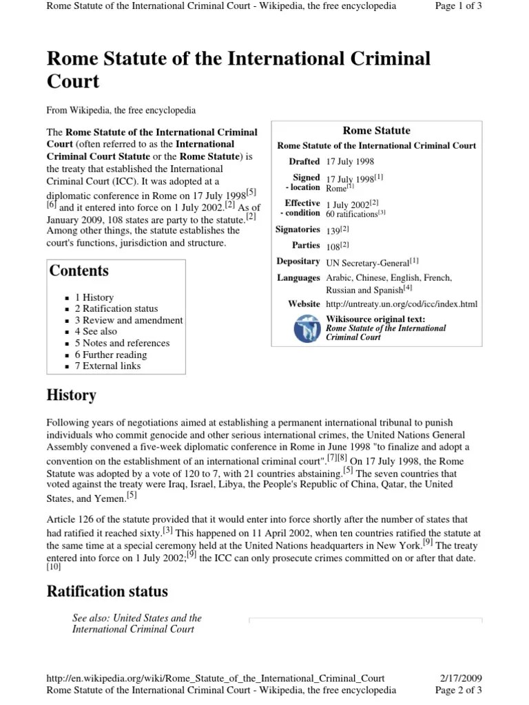 Rome Statute International Criminal Court Ratification