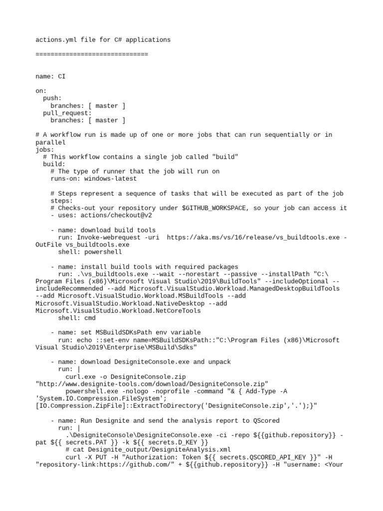 Actions Yml File For C Applications PDF