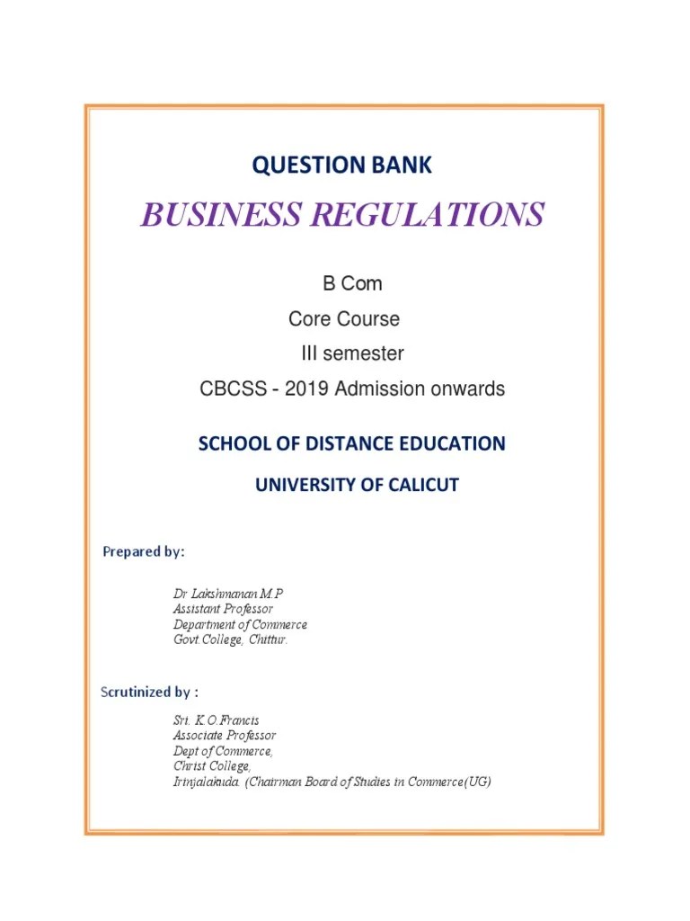 Business Regulations Question Bank PDF
