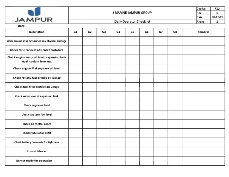 Daily Operator Checklist PDF
