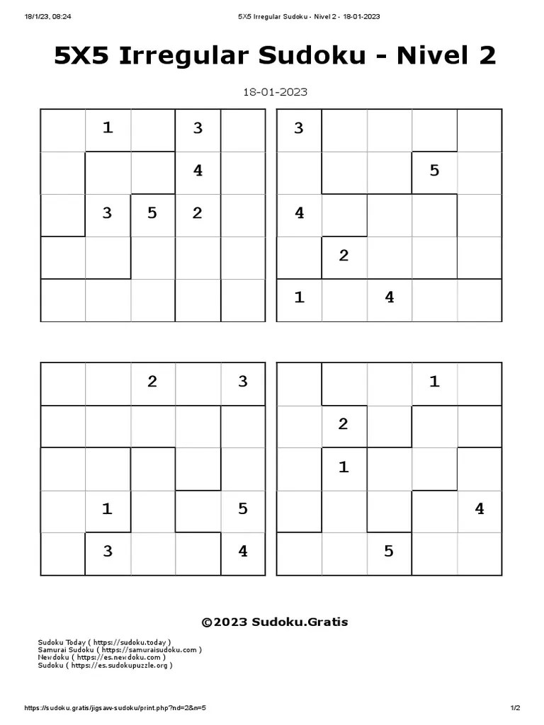 5X5 Irregular Sudoku Nivel 2 18012023 PDF Logic Puzzles