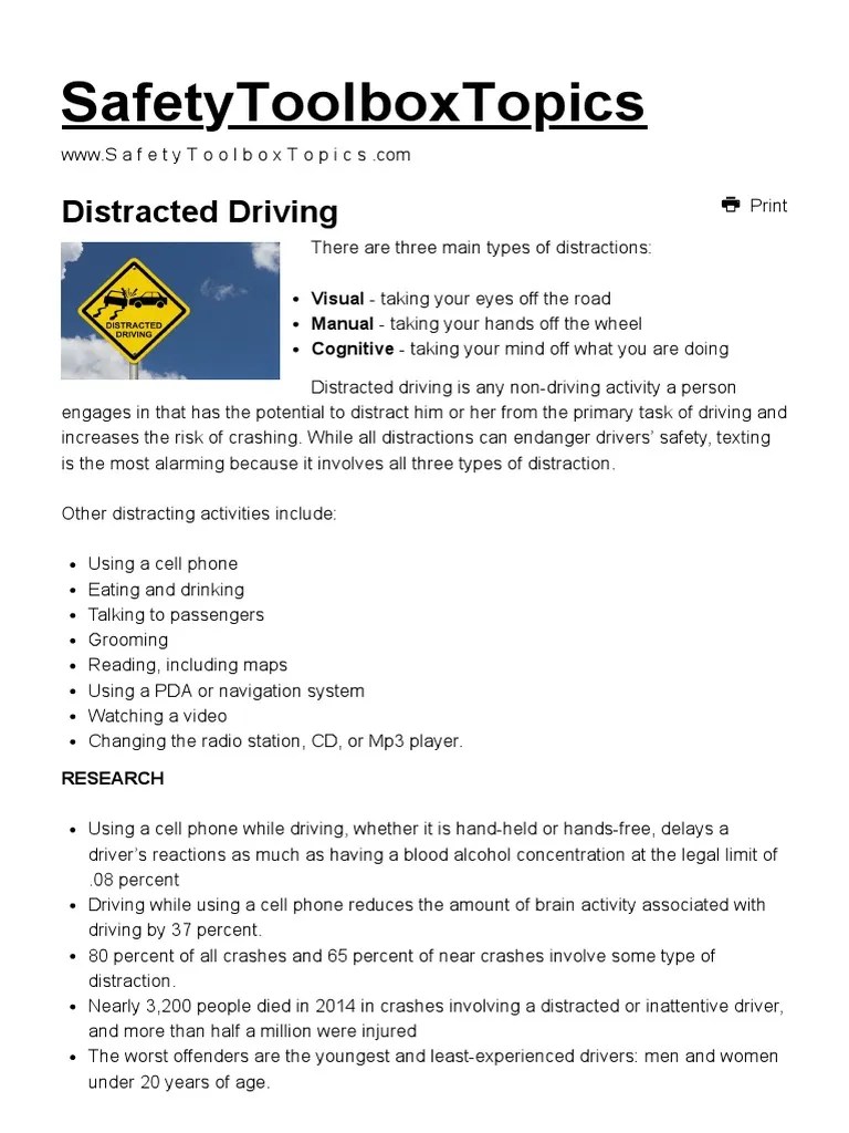 Distracted Driving Safety Toolbox Talks Meeting Topics PDF Land