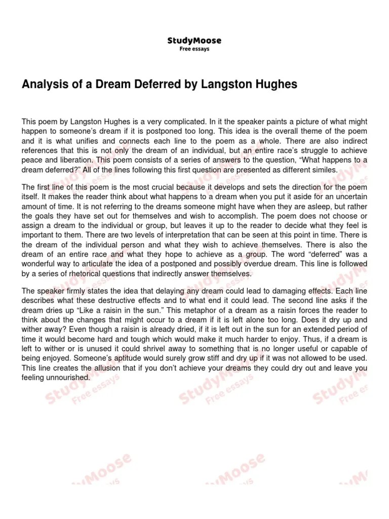Analysis of A Dream Deferred by Langston Hughes PDF