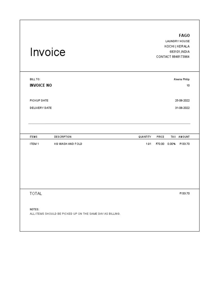 WASH AND FOLD INVOICE Sheet1 PDF