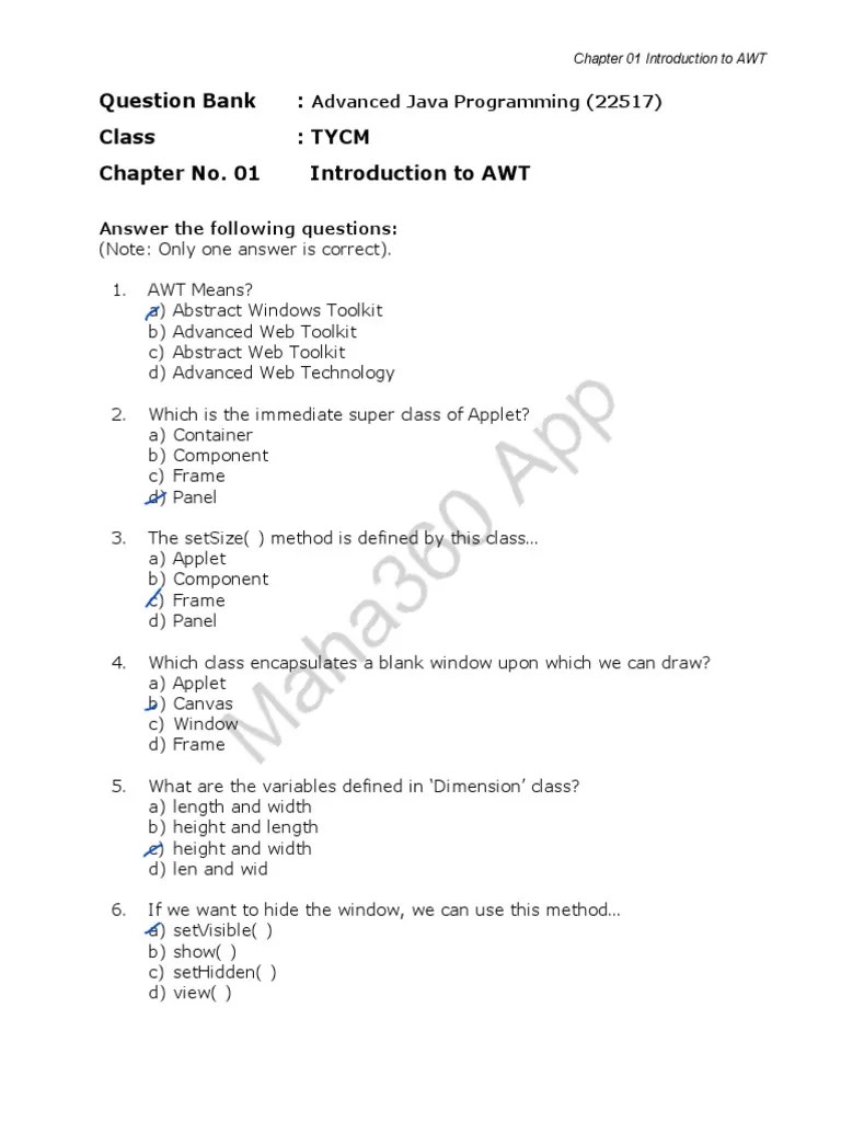 Advance Java MCQ Ch1 PDF Class Programming) Java Platform