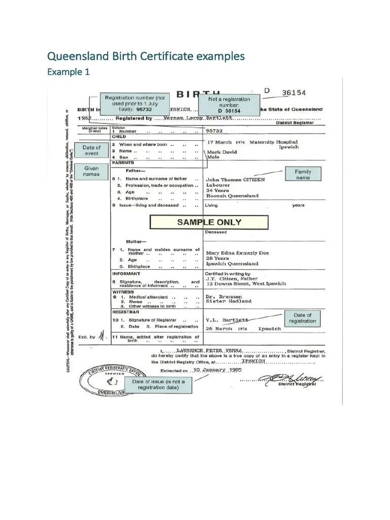 QLD Birth Certificates PDF