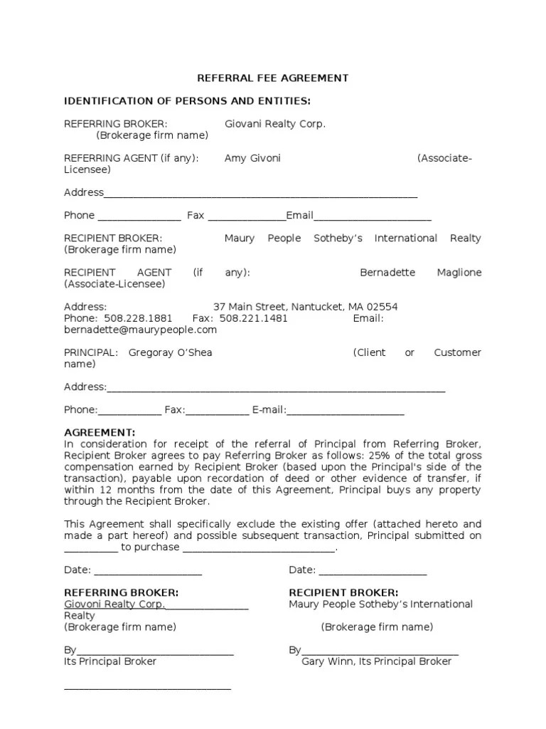 Referral Fee Agreement