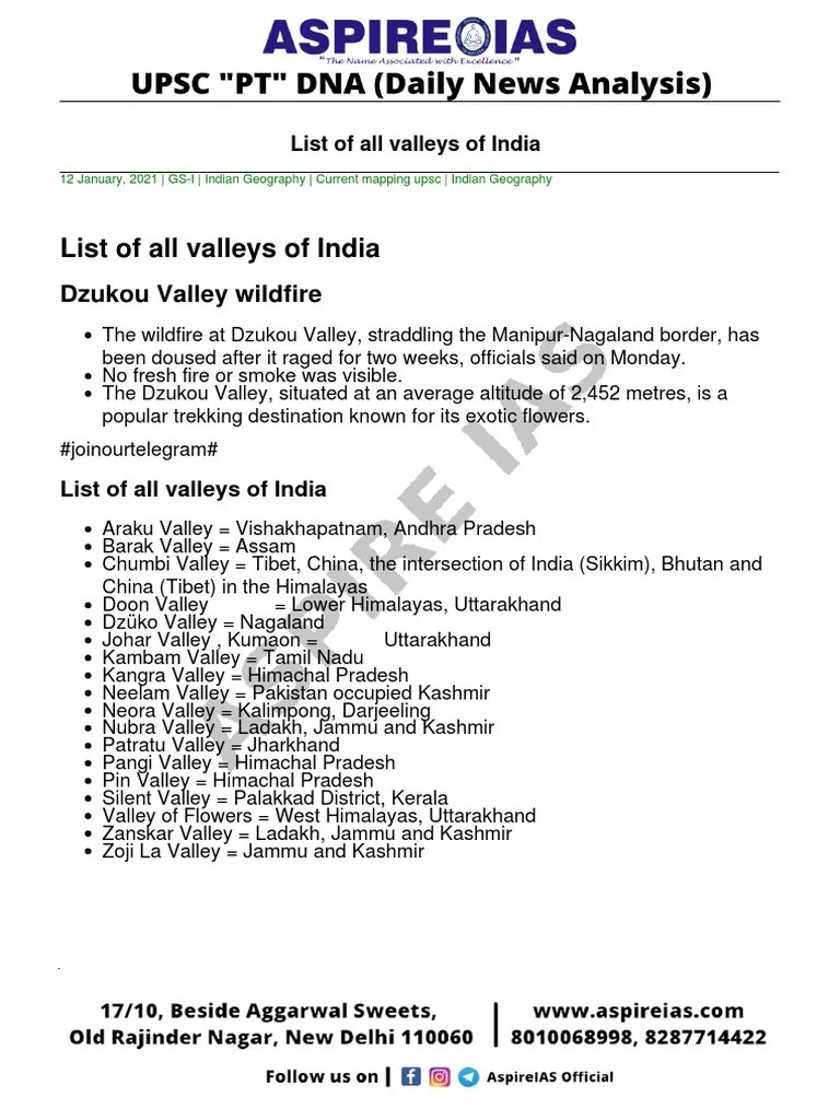 List of All Valleys of India PDF Himalayas