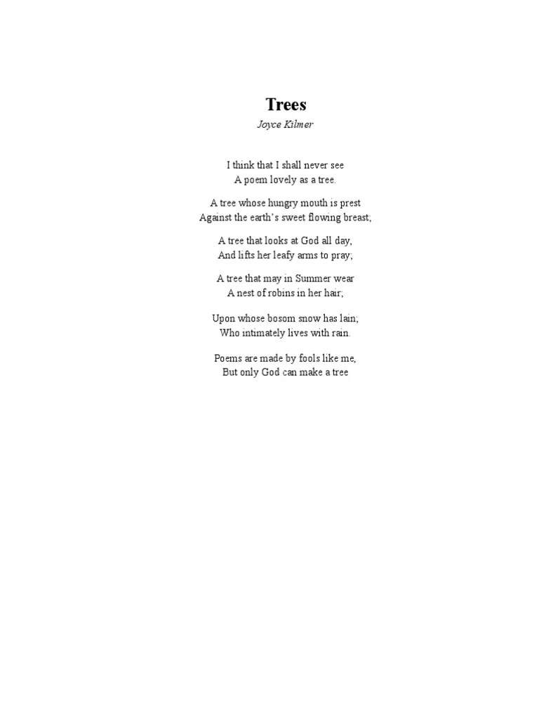 Trees by Joyce Kilmer Reflection PDF Trees