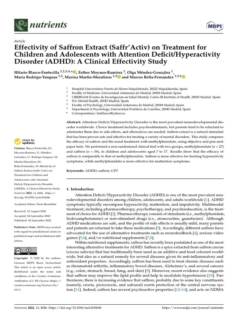 BlascoFontecilla Et Al. 2022 Effectivity of Saffron Extract (Saffr'Activ) On Treatment For