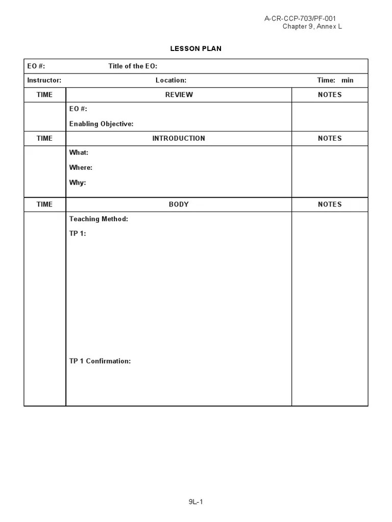 Lesson Plan Checklist Teaching Cadets Effective Instructional Techniques PDF Teaching