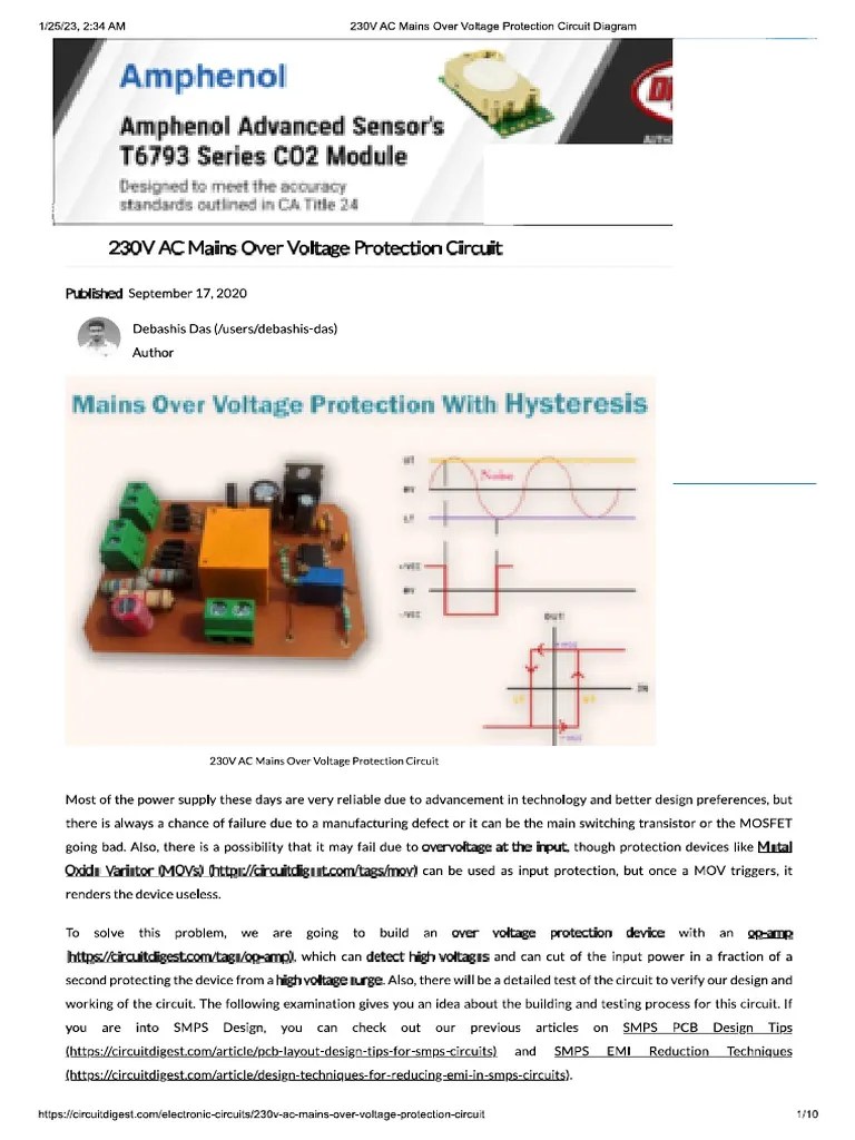230V AC Mains Over Voltage Protection Circuit Diagram PDF