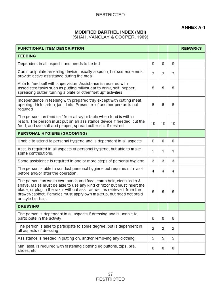 Modified Barthel Index PDF Hygiene Razor