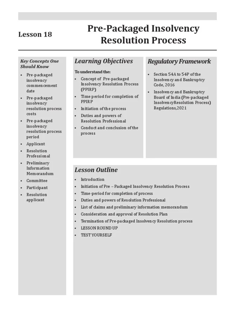 PPIRP (Pre Packaged Insolvency Resolution Process) PDF Bankruptcy