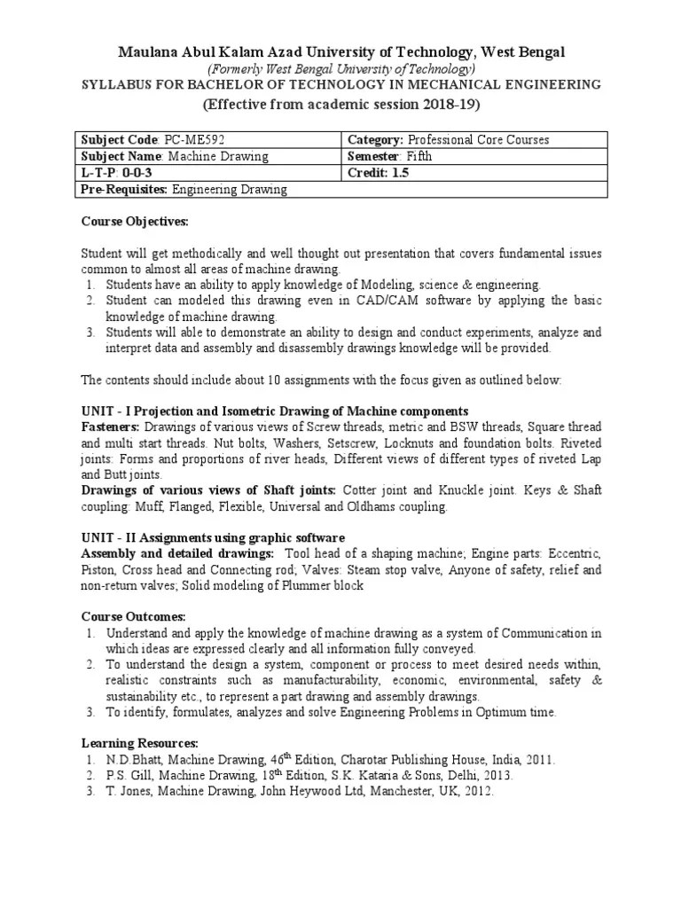 Machine Drawing 2 Syllabus PDF