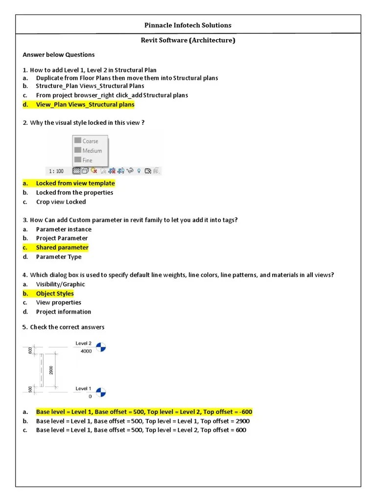 Sample Revit Software Questions For Architectural PDF Autodesk