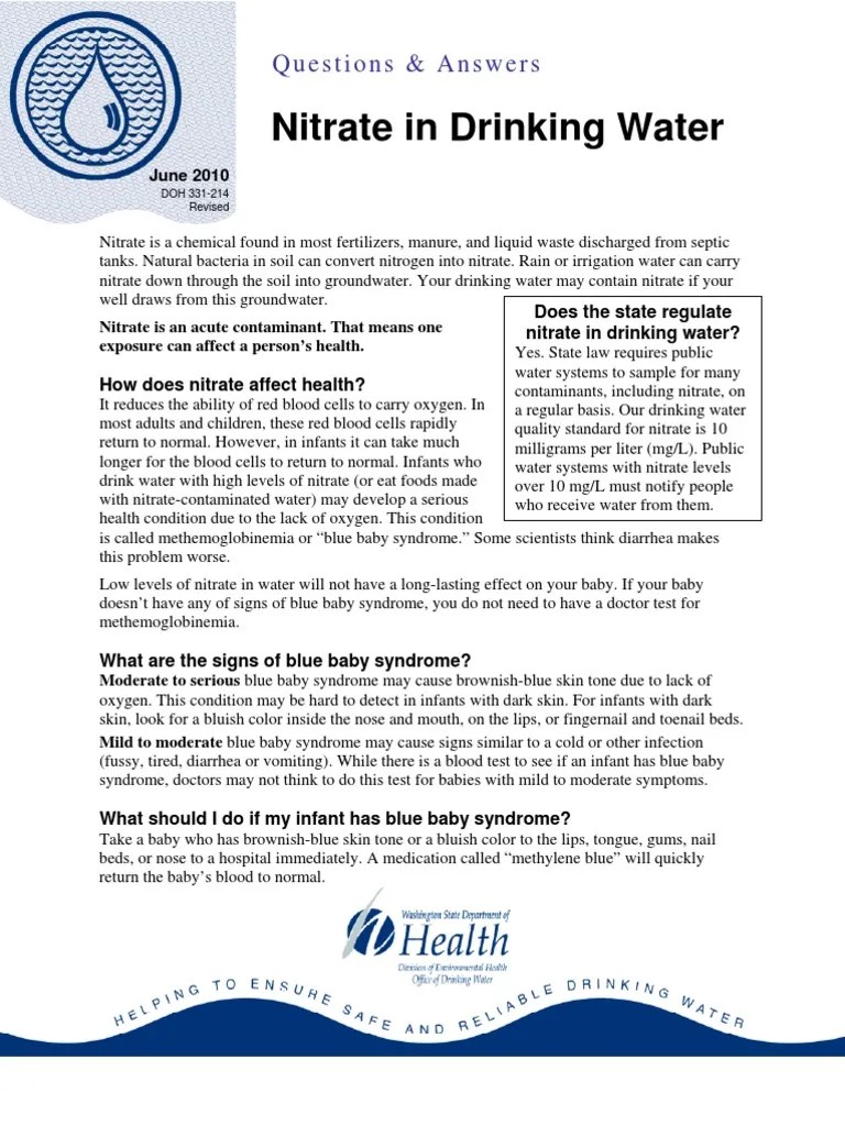 Nitrate in Drinking Water Questions & Answers PDF Nitrate Drinking Water